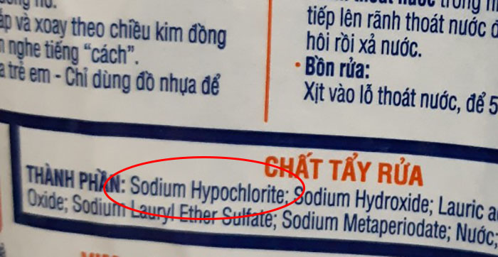 Sodium Hypochlorite trong thành phần chất tẩy rửa